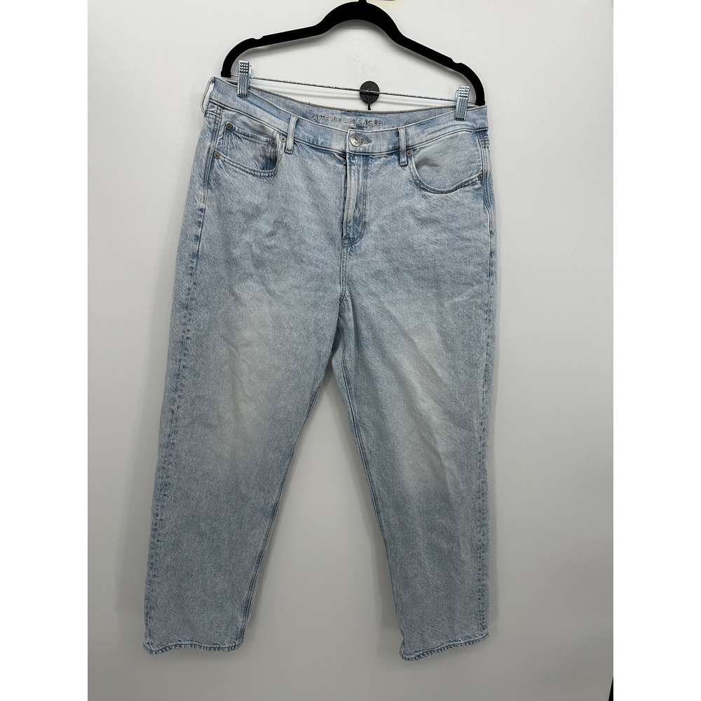 American Eagle 90s Straight Jeans Womens 16 Short Light Wash High Rise Denim